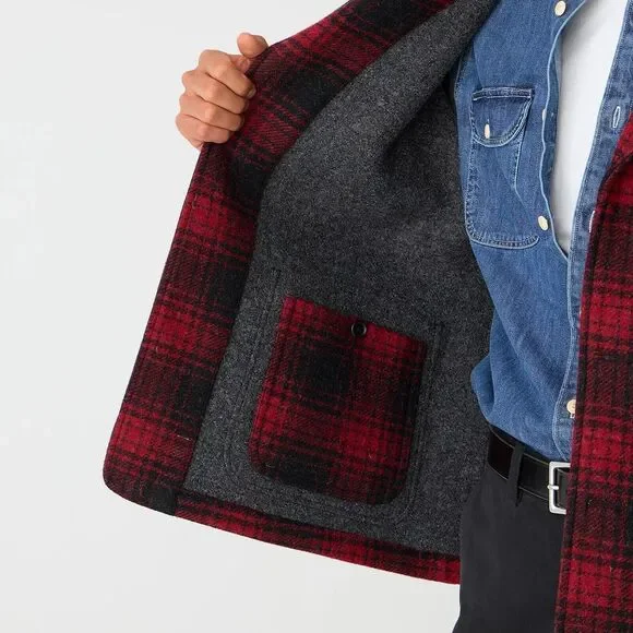 J.Crew Limited-Edition Ludlow Overcoat English Wool Black Red Plaid L Large NEW